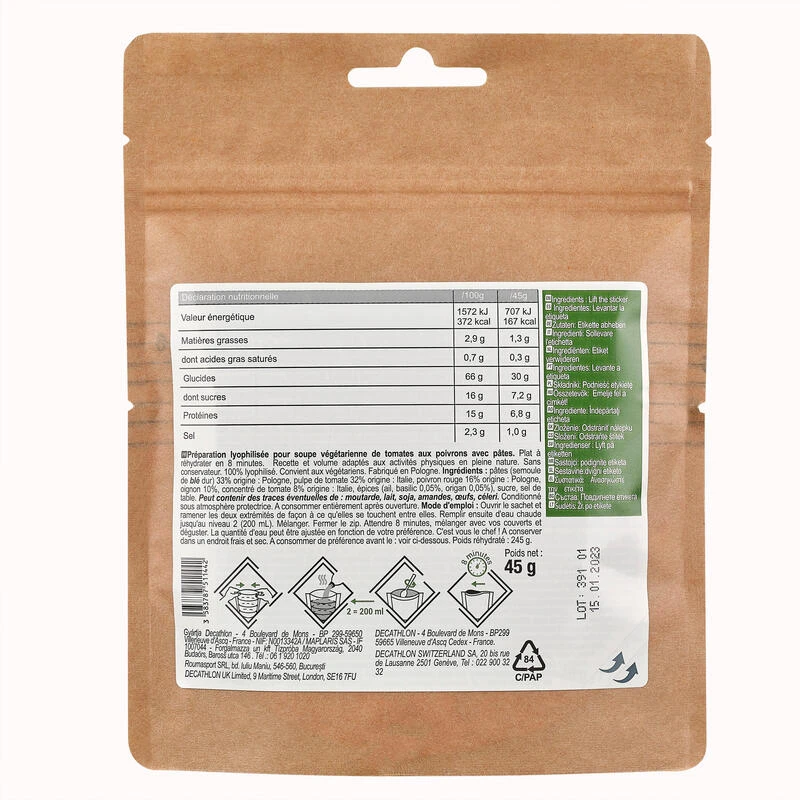 Soupe Lyophilisée Végétarienne - Tomates Poivrons Pâtes - 45 G 3 Soupe Lyophilisée Végétarienne - Tomates Poivrons Pâtes - 45 G – Image 3