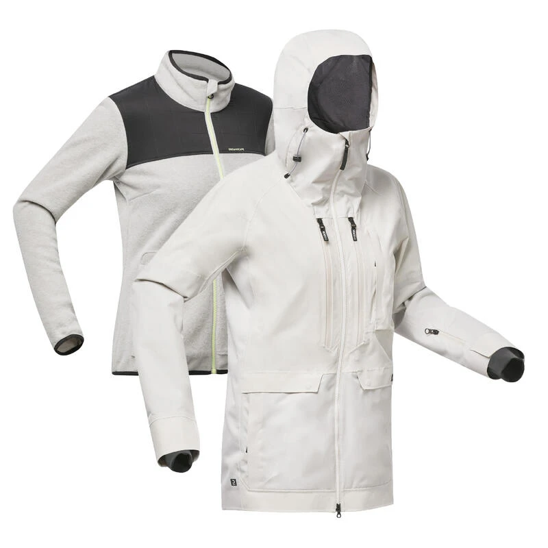 Veste Snowboard Femme Résistante Et 3 En 1 - SNB 900 Beige 2 Veste Snowboard Femme Résistante Et 3 En 1 - SNB 900 Beige – Image 2